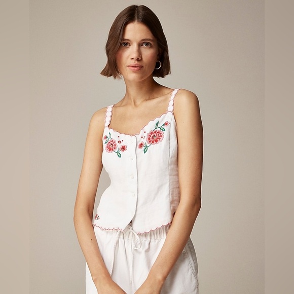 J. Crew Tops - NWT J.Crew Embroidered Tank Top in Linen
